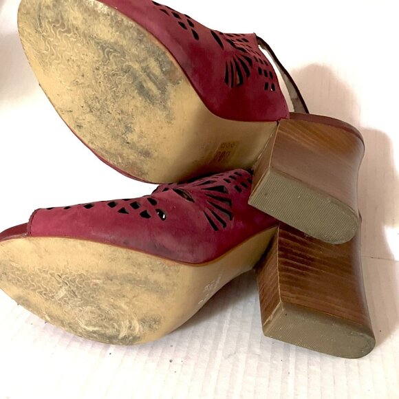 Klub Nico Anthro Suede Slingback Laser Cut Peep Toe Heels - Picture 10 of 13